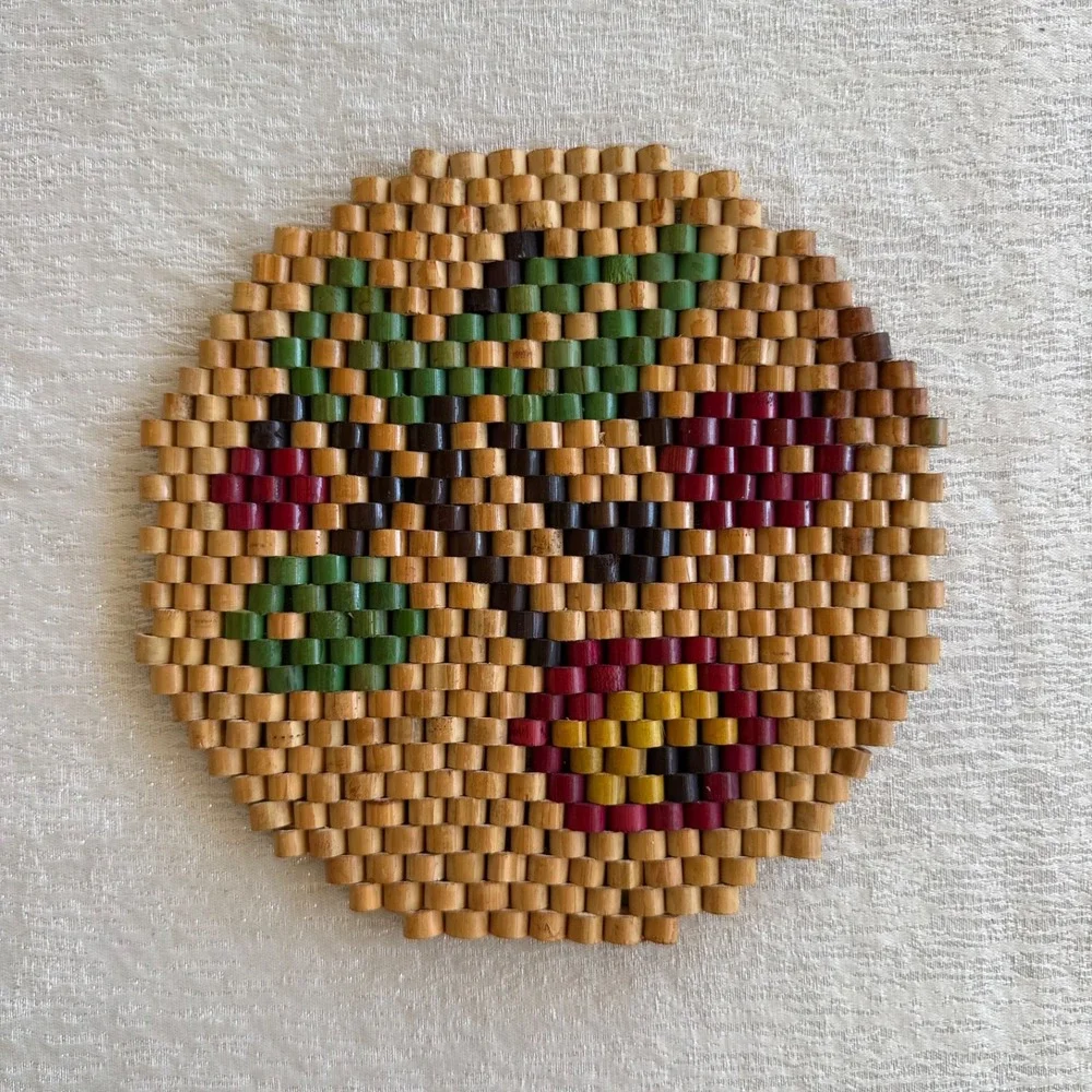 6pc Vintage‎ Bamboo Wood Bead Trivets Set 6 Folk Art Boho MCM Hot Pads Hippie